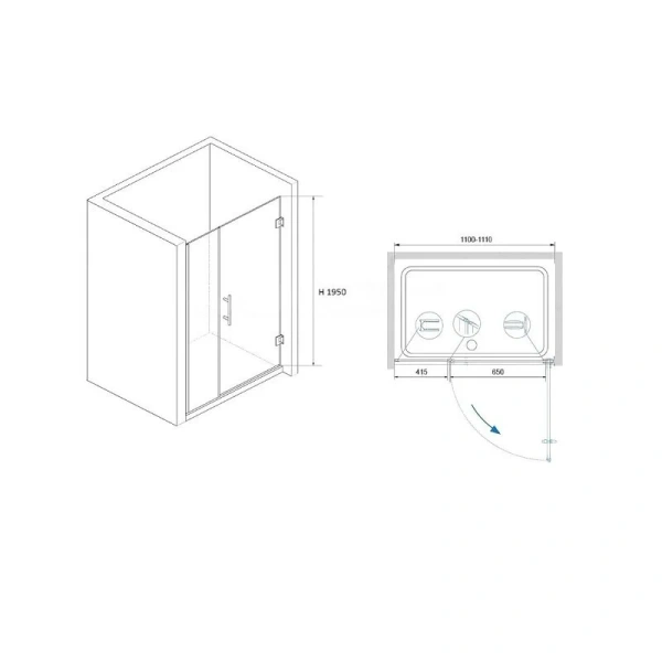 Душевая дверь в нишу RGW Hotel HO-012 110 см профиль хром 350601211-11 (детальная фотография), современные, hi-tech