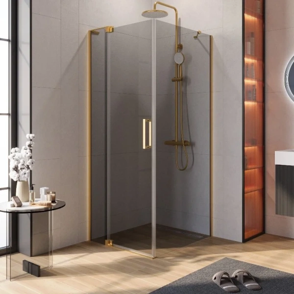 Душевой уголок Cezares Slider 80х90 см стекло серое профиль брашированное золото SLIDER-AH-1-90-70/80-GRIGIO-BORO (детальная фотография)