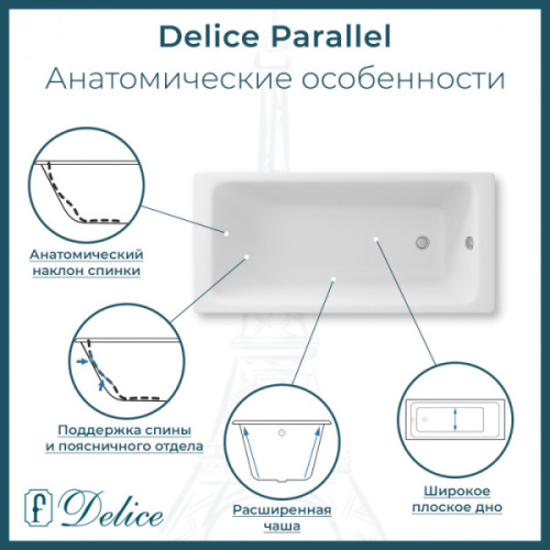 Ванна чугунная Delice Parallel 170x80 см белая DLR220502RB-AS (детальная фотография), 170x80 см