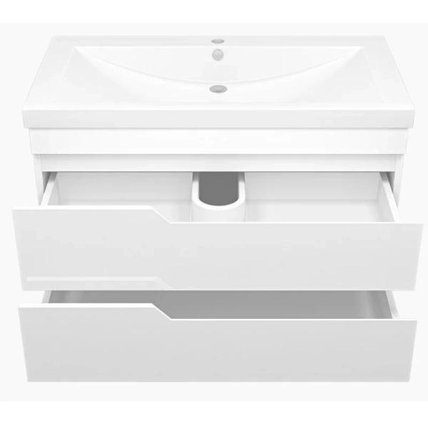 Тумба под раковину подвесная Misty Софт 90 см белая П-Соф-01090-011П2Я (детальная фотография), подвесная, пристенная