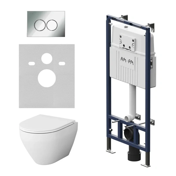 Унитаз с инсталляцией Am.Pm Spirit 2.0 кнопка хром IS100151.701700 (детальная фотография)