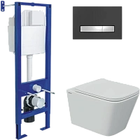 Унитаз с инсталляцией Berges Floe S клавиша черная Soft Touch/хром