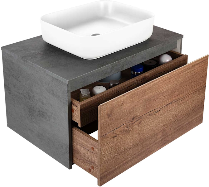 Тумба под раковину подвесная Vincea Mesa 80 см T.Oak/Beton VMC-2MS800TB (детальная фотография), комплект (набор)