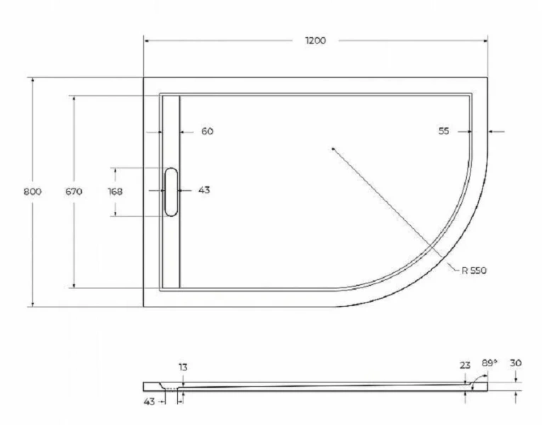 Душевой поддон Cezares Tray 120х80 см белый левосторонний TRAY-AS-RH-120/80-30-W-L (детальная фотография), низкие до 15 см