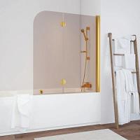 Душевая шторка на ванную профиль золотой стекло бронза Vegas-glass