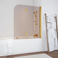 Душевая шторка на ванную профиль золотой стекло бронза Vegas-glass