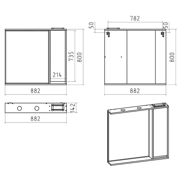 Зеркальный шкаф с подсветкой Brevita Balaton 90 см белый/серый, правый BAL-04090-01-01П (детальная фотография), навесные