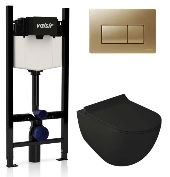 Унитаз с инсталляцией Valsir Dream клавиша золото матовое KIT VSMG 7317NEMT Slim P1 (детальная фотография)