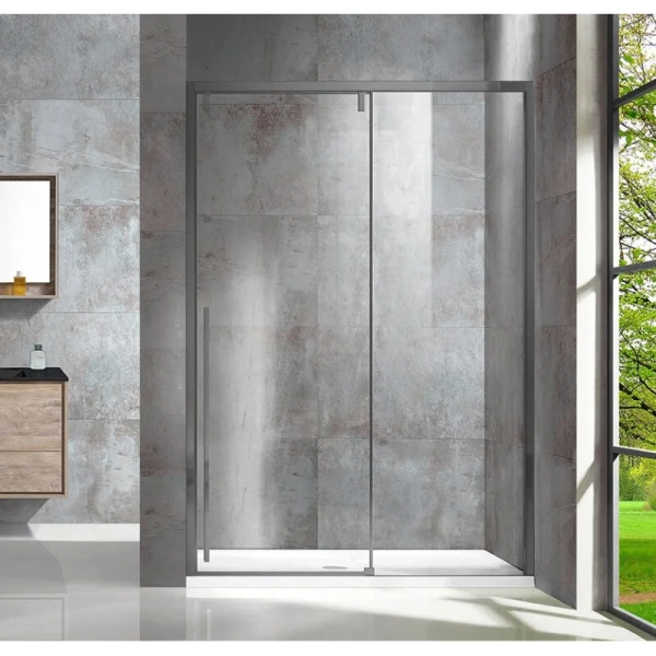 Душевая дверь в нишу Vincea Lugano 120 см профиль вороненая сталь стекло прозрачное VDS-1L120CLGM-1 (детальная фотография)