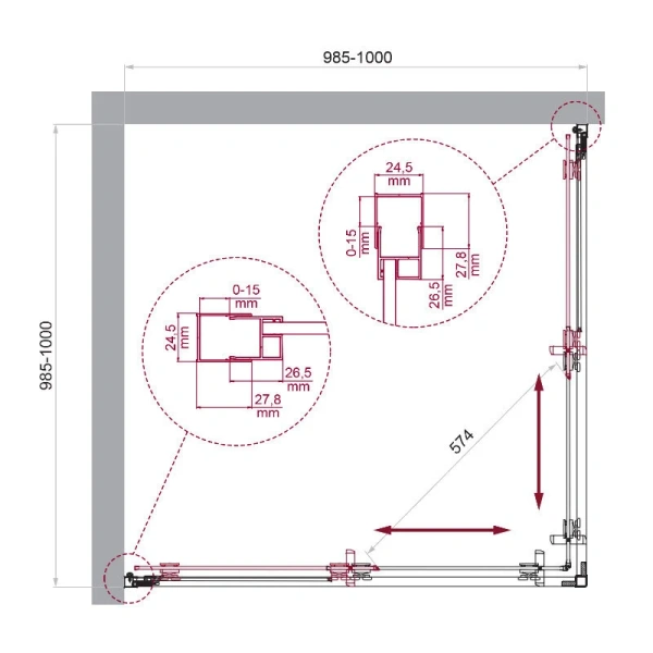 Душевой уголок Belbagno Luce 100x100 см профиль хром LUCE-A-2-100-C-Cr (детальная фотография), квадратные