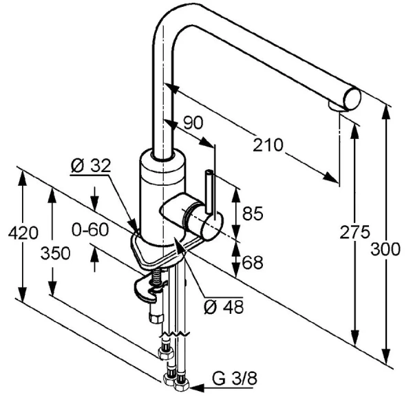 Смеситель для кухни Kludi L-ine для безнапорных водонагревателей 428190577 (детальная фотография), современные, hi-tech