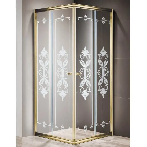 Душевой уголок Cezares Giubileo 100х100 см стекло прозрачное с узором профиль золото GIUBILEO-A-2-100-SCORREVOLE-CP-G (детальная фотография), квадратные