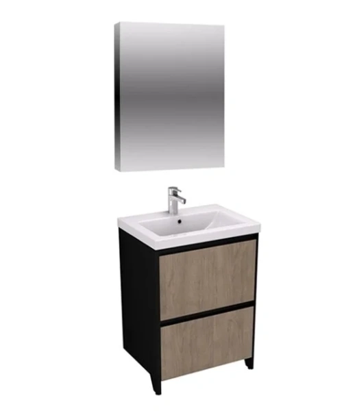 Тумба под раковину напольная Velvex Klaufs 60 см черная/дерево шатане tnKLA.60.2Y-617.217 (детальная фотография), напольная, пристенная