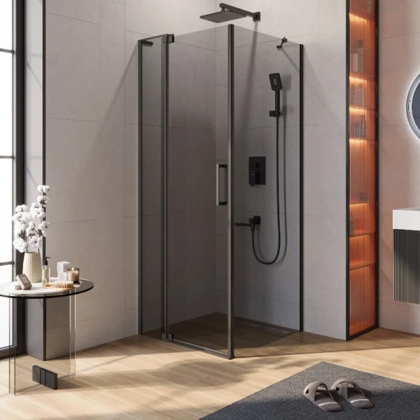 Душевой уголок Cezares Slider 80х80 см стекло серое профиль черный SLIDER-AH-1-80-70/80-GRIGIO-NERO (детальная фотография)