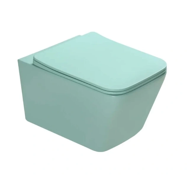 Унитаз подвесной SantiLine светло-зеленый SL-5007LG (детальная фотография), безободковые, сиденье с микролифтом , с антивсплеском