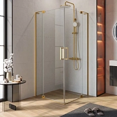 Душевой уголок Cezares Slider 110х110 см стекло прозрачное профиль брашированное золото