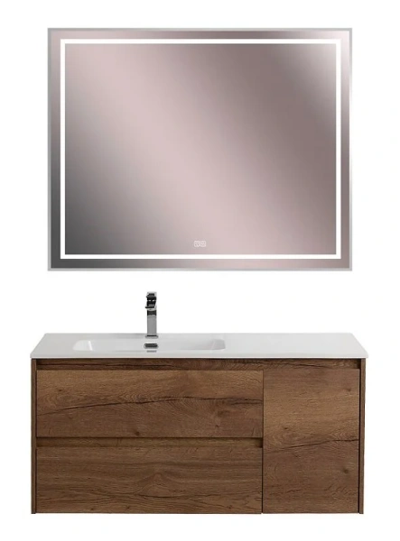 Тумба под раковину подвесная BelBagno Kraft 120 см левосторонняя Rovere Tabacco KRAFT-1200-2C-1A-SO-RT-L (детальная фотография), под дерево