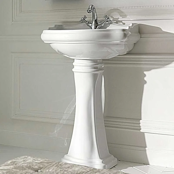 Раковина Kerasan Retro 55 см белая, с 1 отверстием под смеситель 104501*1 (детальная фотография), подвесные, на пьедестал, пристенные