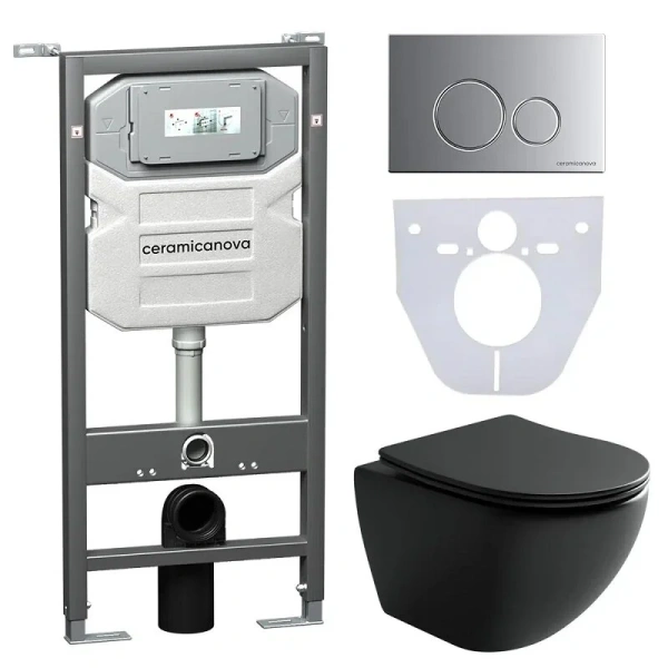 Унитаз с инсталляцией Ceramica Nova Metropol кнопка хром матовый CN4002MB_1001M_1000 (детальная фотография)