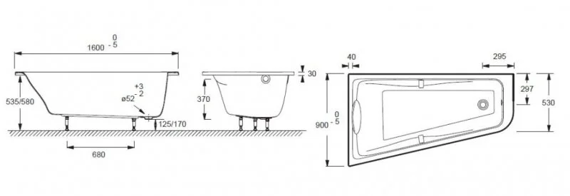 Ванна акриловая Jacob Delafon Odeon Up 160х90 см ассиметричная правая E6081RU-00 (детальная фотография), асимметричные