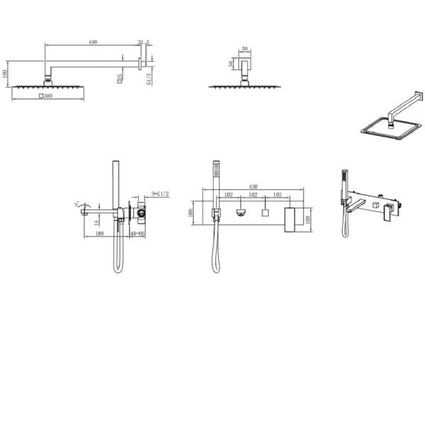 Душевой комплект Boheme Qubic белый матовый 474-MW (детальная фотография), душевые комплекты, наборы