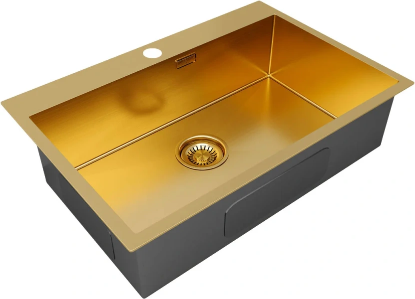 Мойка для кухни Paulmark Saar 75 см брашированное золото PM807551-BG (детальная фотография), из нержавеющей стали, стальные, металлические