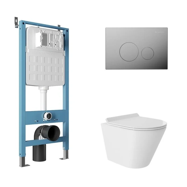 Унитаз с инсталляцией Aqueduto MACIO Plus клавиша хром AQDS173T (детальная фотография)