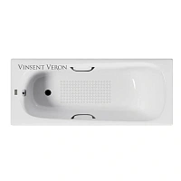 Чугунная ванна Vinsent Veron Concept VCO1407042H/VH0012BL-AS, 140 x 70 см, с антискользящим покрытием, ручки черные матовые, цвет белый