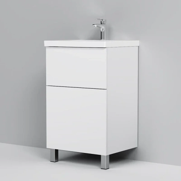 Тумба под раковину напольная Am.Pm Gem 50 см с двумя выдвижными ящиками M90FSX0502WG (детальная фотография), напольная, пристенная