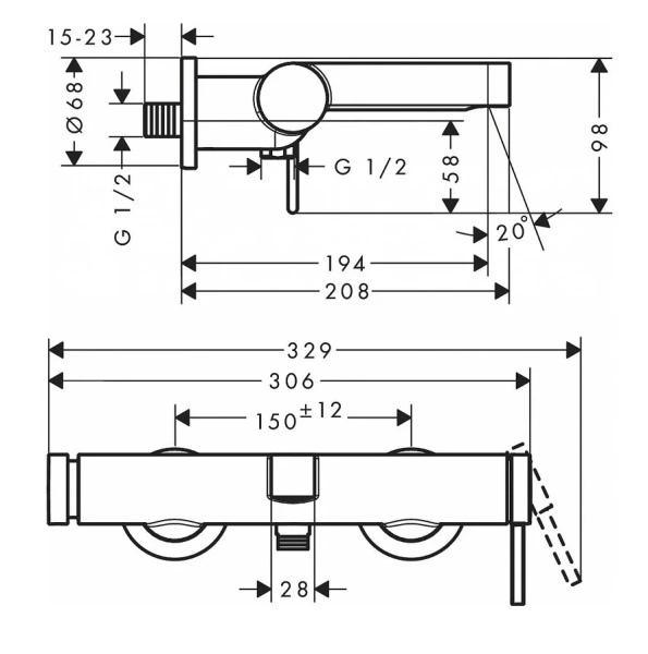 Смеситель для ванны Hansgrohe Finoris настенный 76420000 (детальная фотография), для ванны