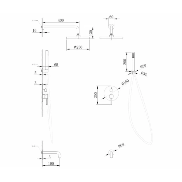 Душевой комплект Abber Wasser Kreis никель AF8117NG (детальная фотография), комплекты
