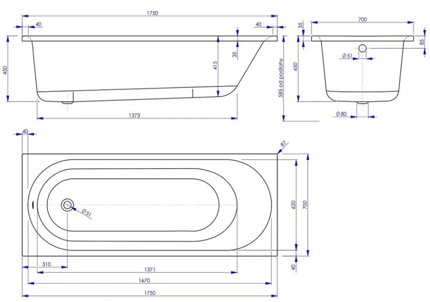 Ванна акриловая Vagnerplast Kasandra 175×70 см белая VPBA175KAS2X-04 (детальная фотография), современныe, hi-tech