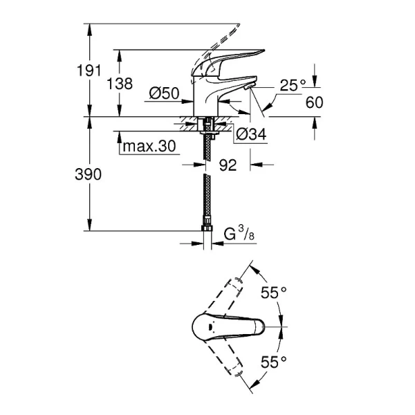 Смеситель для раковины Grohe Euroeco Special 32762000 (детальная фотография), для раковины