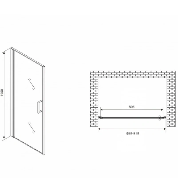 Душевая дверь в нишу Abber Sonnenstrand 90 см профиль черный AG04090B (детальная фотография), современные, hi-tech