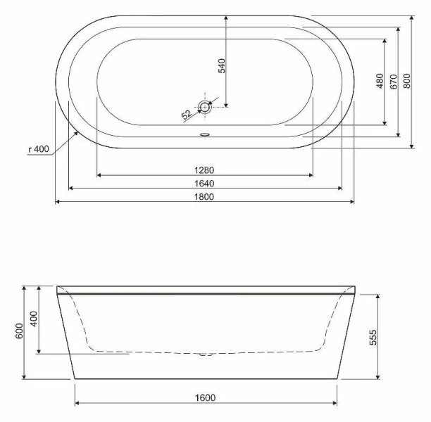 Ванна акриловая Cezares Metauro 180x80 см без гидромассажа METAURO-Central-180-80-40-W-MATT (детальная фотография), современныe, hi-tech