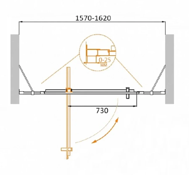 Душевая дверь в нишу Cezares Molveno 160 см стекло прозрачное MOLVENO-BA-12-100+60-C-Cr-IV (детальная фотография), современные, hi-tech