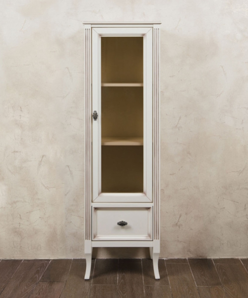 Шкаф-пенал для ванной, цвет слоновая кость с патиной матовый, фурнитура состаренное серебро, петли справа, La Beaute Vivien CVI.Dx.AVP.CR (детальная фотография)