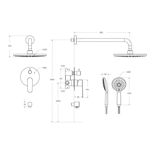 Душевой комплект Cezares Stylus черный матовый STYLUS-DSET-NOP (детальная фотография), душевые комплекты, наборы