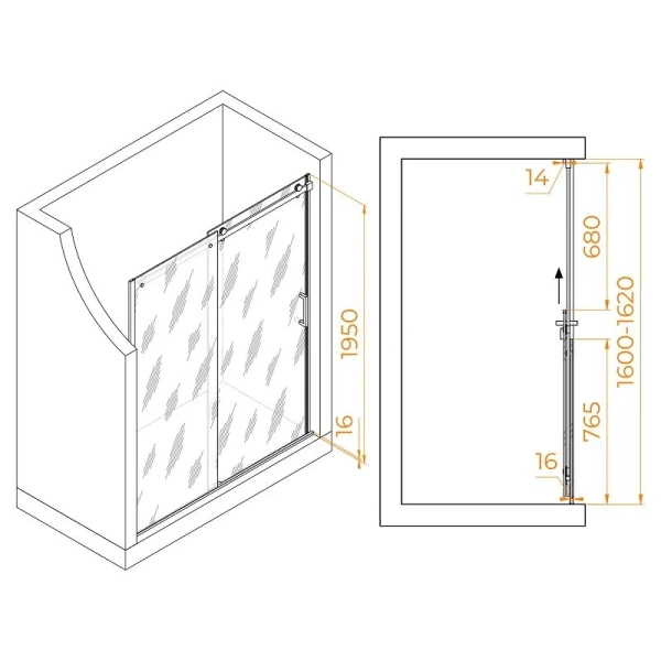 Душевая дверь в нишу RGW Tornado TO-14 160 см профиль хром, стекло прозрачное 02071416-11 (детальная фотография), современные, hi-tech