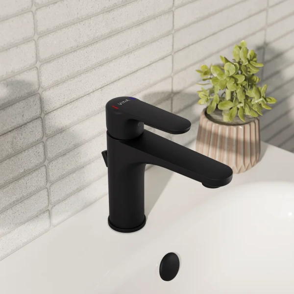 Смеситель для раковины VitrA Root Round матовый черный A4270636EXP (детальная фотография), современные, hi-tech