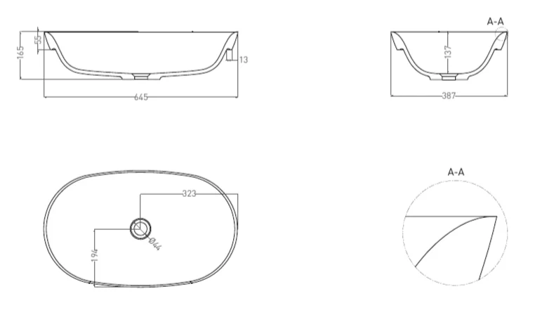 Раковина Salini Marea 01 65 см покраска по RAL полностью 1802201MF (детальная фотография), современные, hi-tech