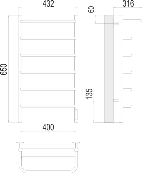 Полотенцесушитель электрический Terminus Полка П6 400x650 хром 4670078531421 (детальная фотография), современные, hi-tech