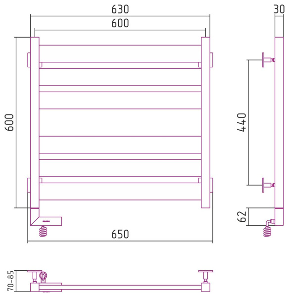 Схема (детальная фотография), из нержавеющей стали, без полки, неповоротные, с терморегулятором 