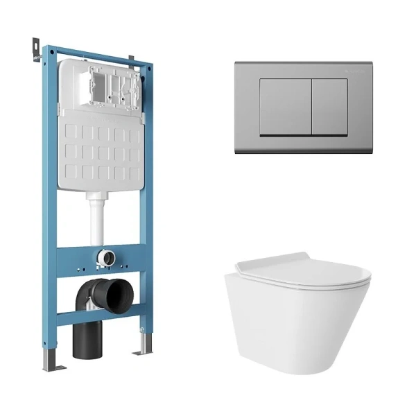 Унитаз с инсталляцией Aqueduto CONE клавиша хром AQDS115T (детальная фотография)