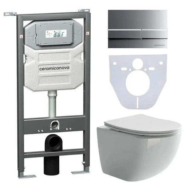 Унитаз с инсталляцией Ceramica Nova Forma кнопка хром матовый CN3009_1002M_1000 (детальная фотография)
