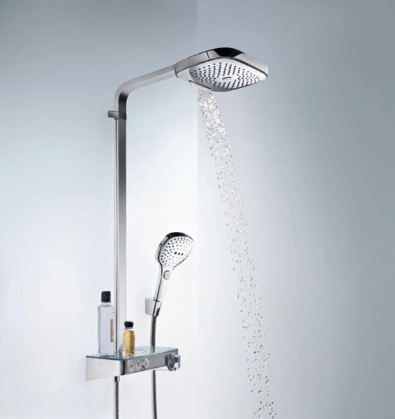 Душевая стойка Hansgrohe Raindance Select белый/хром 27127400 (детальная фотография), хром, белые