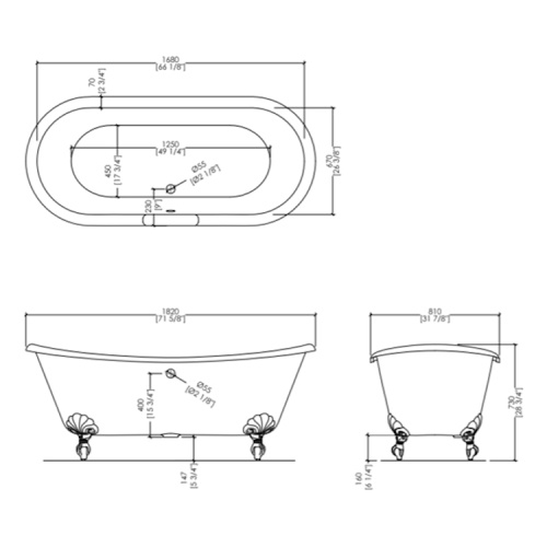 Ванна чугунная Devon & Devon Admiral 182х81 см ножки алюминий натуральный 2MRADMIRALALDD (детальная фотография), чугунные