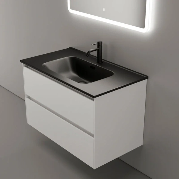 Тумба с раковиной подвесная Sancos Cento CN80W 80 см с ящиками (детальная фотография), белая