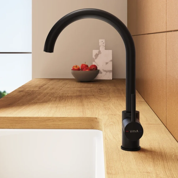 Смеситель для кухни VitrA Minimax S черный матовый A4209136EXP (детальная фотография), однорычажные, двухрычажные