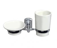 Стакан для ванной и мыльница WasserKRAFT хром/белый